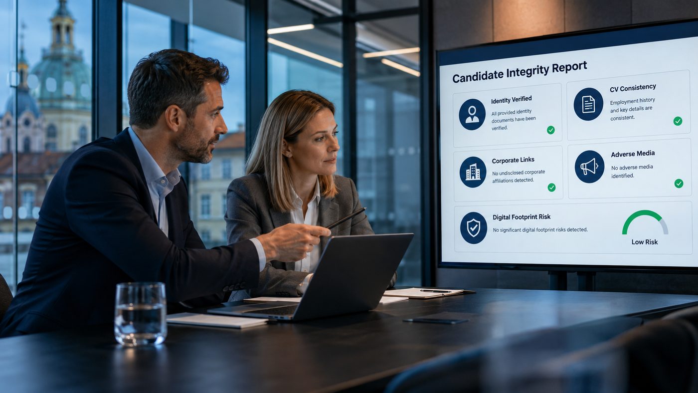 Ukážka Candidate Integrity Report - preverovanie bezúhonnosti a rizík uchádzača